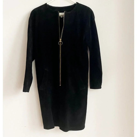 Vintage Brettons Collection 60s Style Black Suede Front Zipper Sheath Dress 6 - Picture 2 of 4